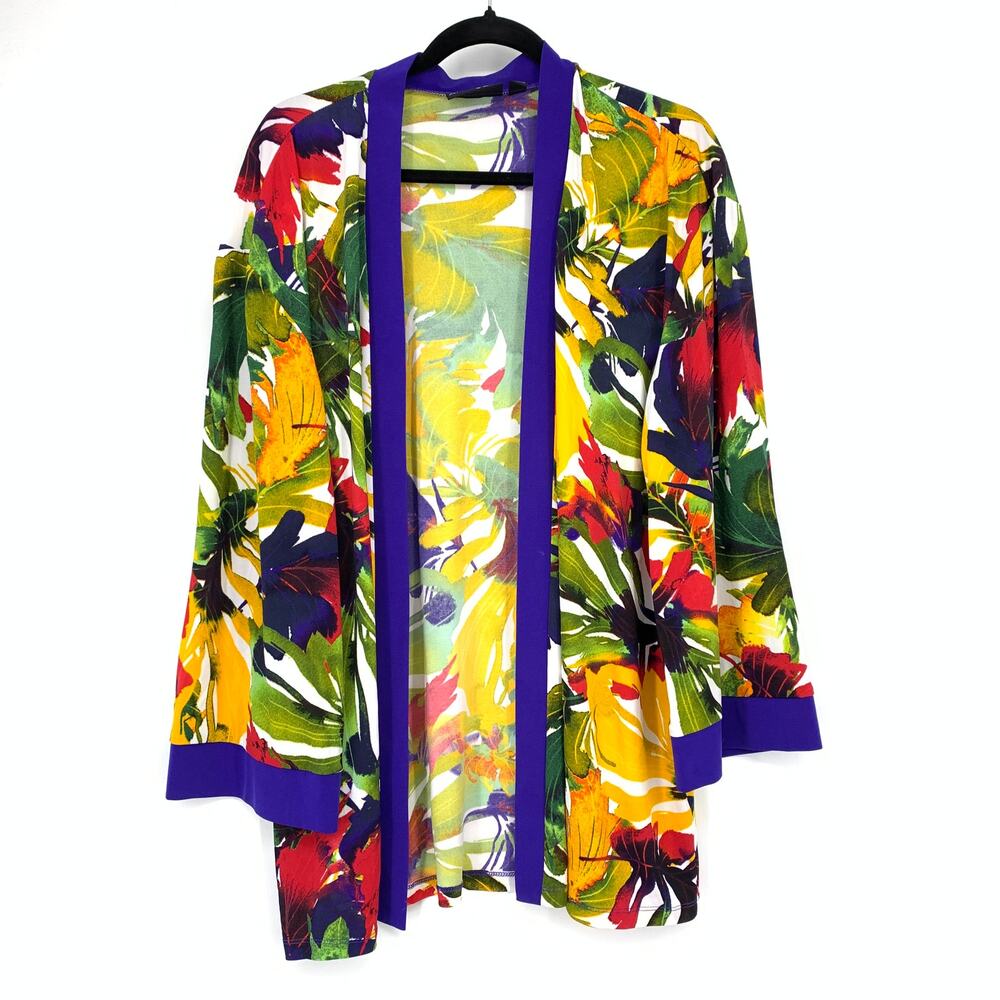 Attitudes By Renee Open Front Long Sleeve Cover Top Multicolor Print Sz L